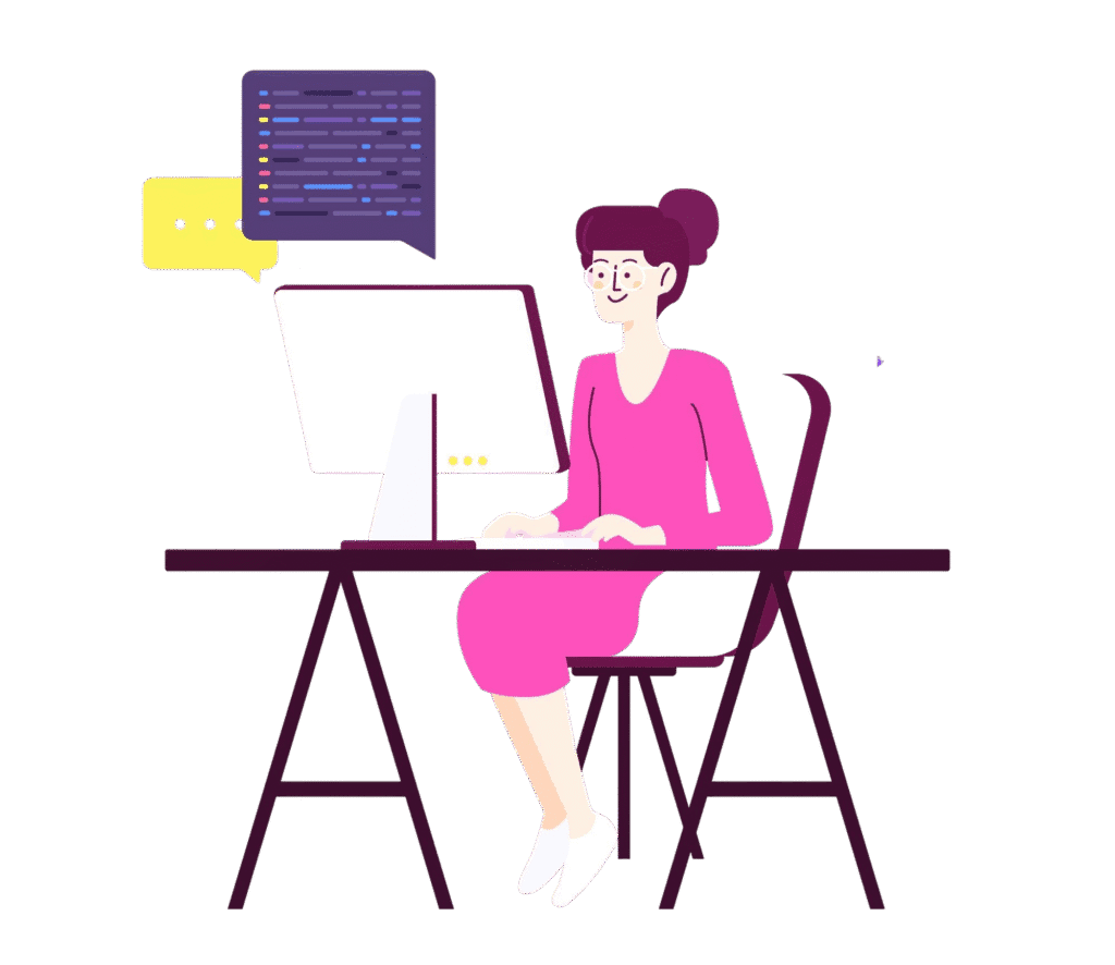 design showing a female website designer working