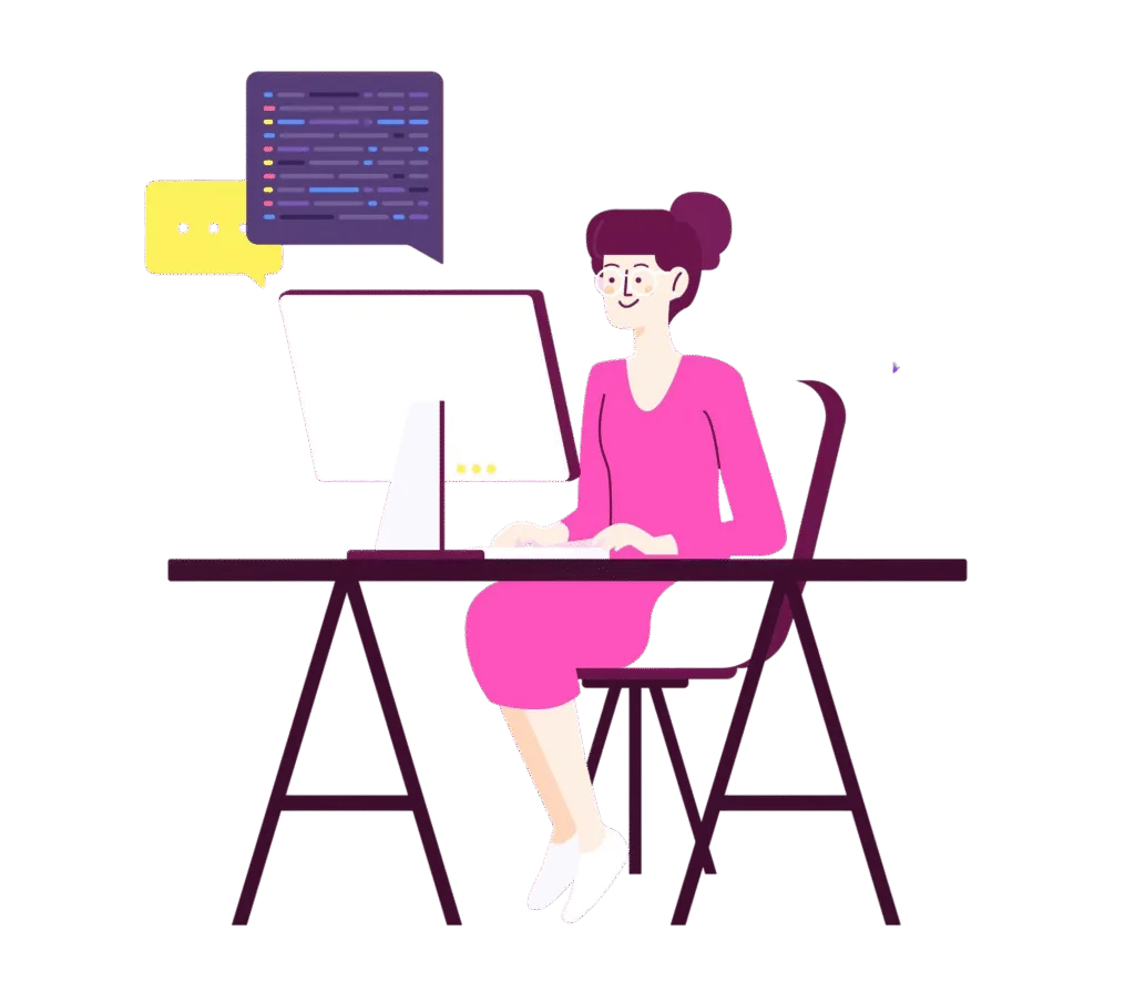 design showing a female website designer working