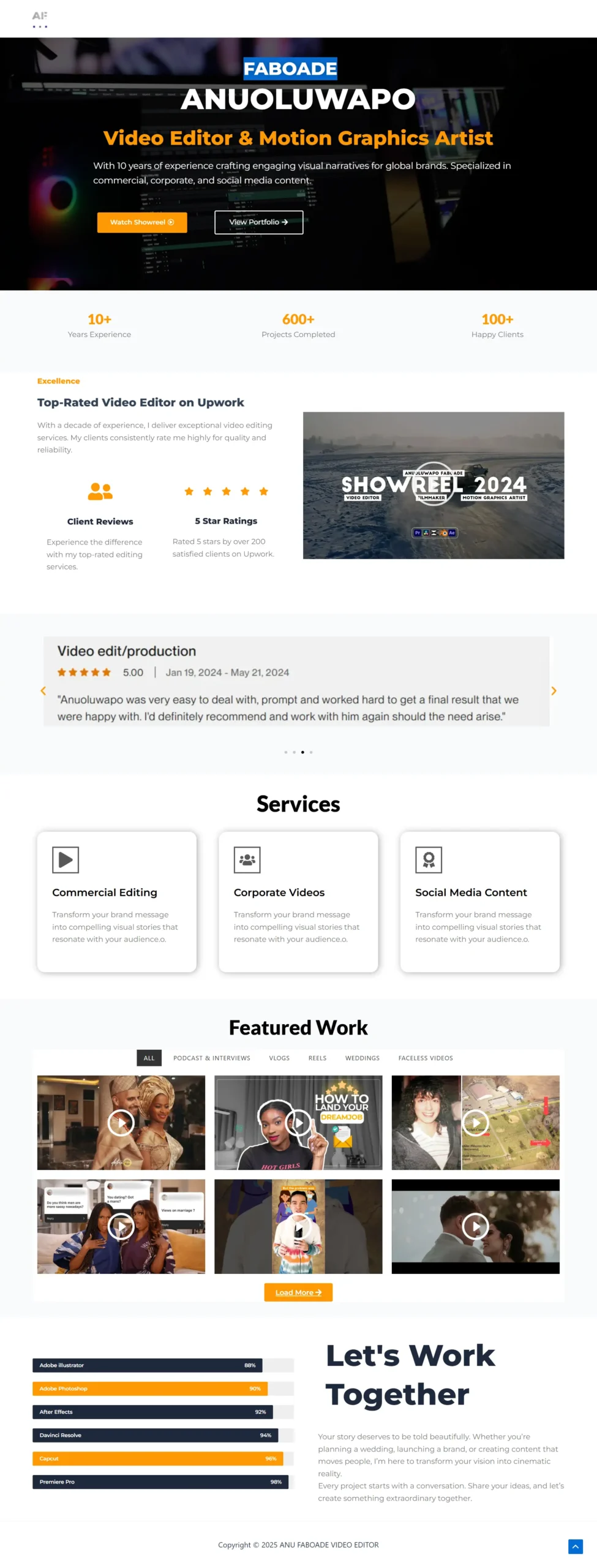 Web design and SEO for a video editor portfolio in Nigeria.