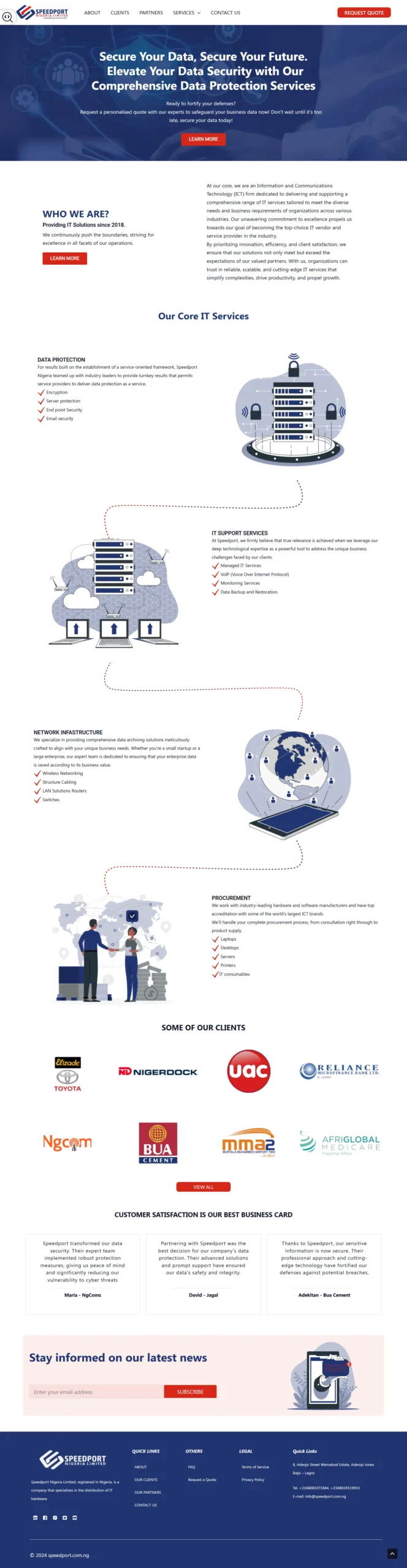 Web design project for Speedport, a professional business website.